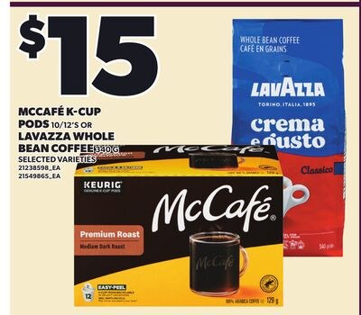 MCCAFE K-CUP PODS, 10/12'S OR LAVAZZA WHOLE BEA…
