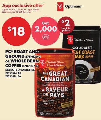PC® ROAST AND GROUND, 875/930 G OR WHOLE BEAN C…