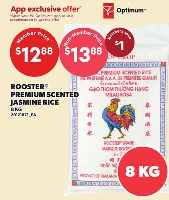 ROOSTER® PREMIUM SCENTED JASMINE RICE, 8 KG
