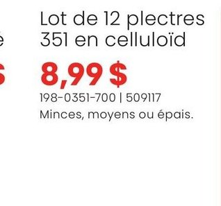 Lot de 12 plectres 351 en celluloïd