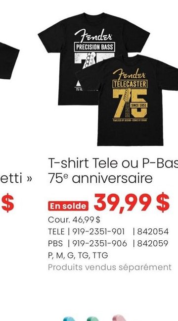 T-shirt Tele ou P-Bass 75e anniversaire