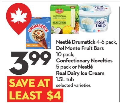 Nestlé Drumstick 4-6 pack, Del Monte Fruit Bars…