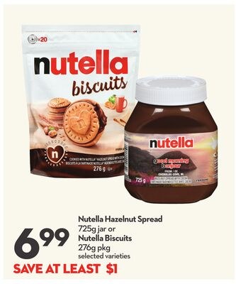 Hazelnut Spread 725g jar or Biscuits 276g pkg