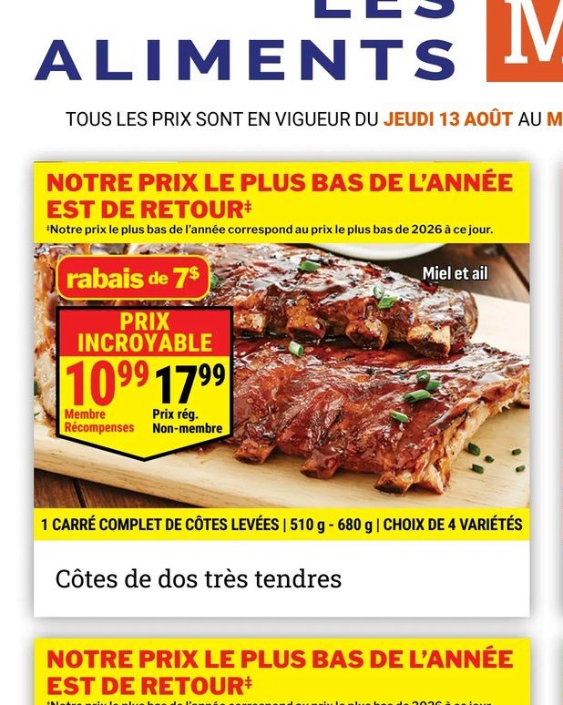 Côtes de dos très tendres