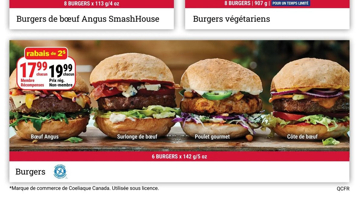 Burgers assortis (Boeuf Angus, Surlonge de boeu…
