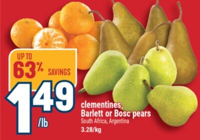 Clementines, Bartlett or Bosc pears