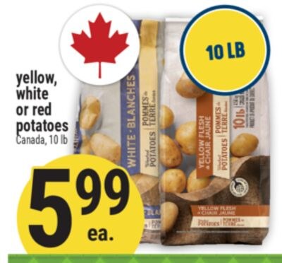 Yellow, white or red potatoes