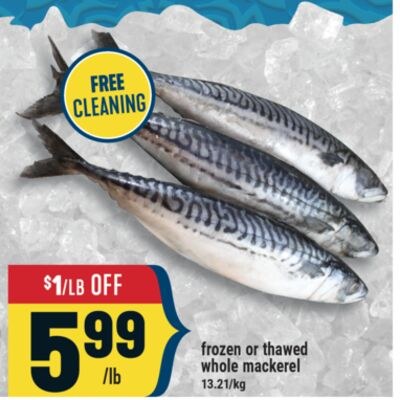 Frozen or thawed whole mackerel