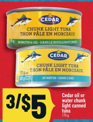Cedar oil or water chunk light canned tuna
