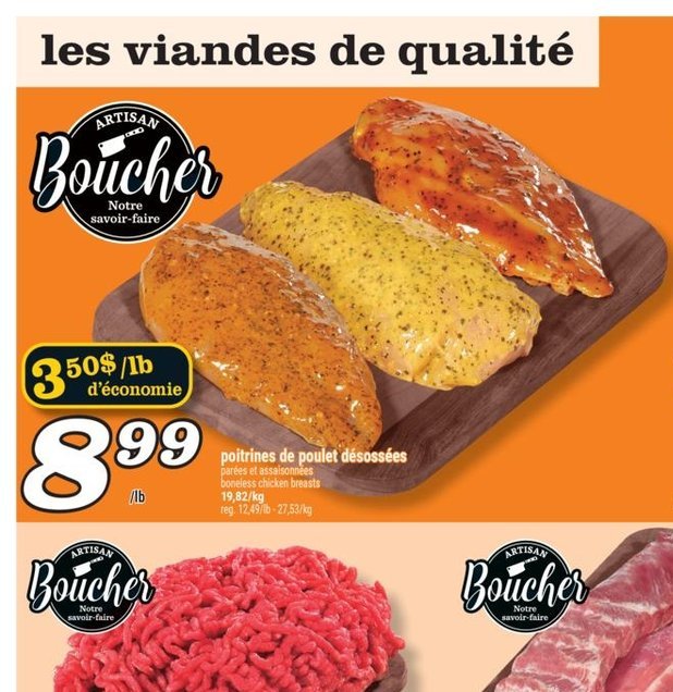 Poitrines de poulet désossées