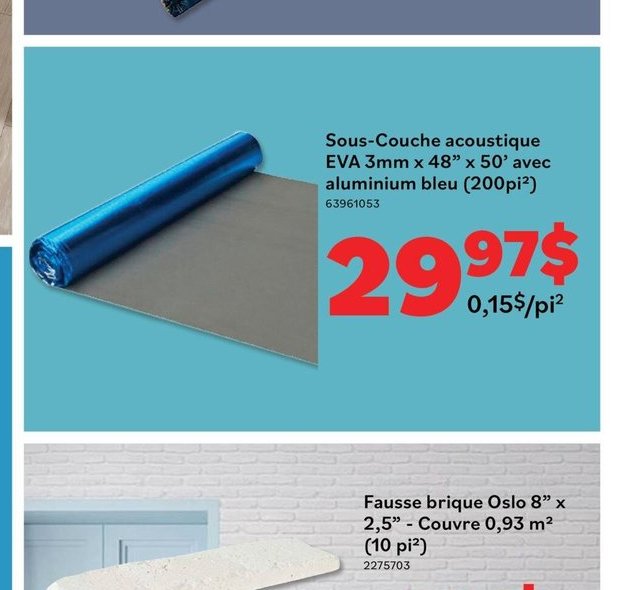 Sous-Couche acoustique EVA 3mm x 48" x 50' avec…