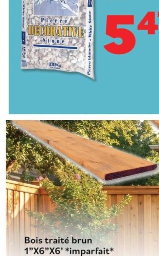 Bois traité brun 1"x6"x6' "Imparfait"