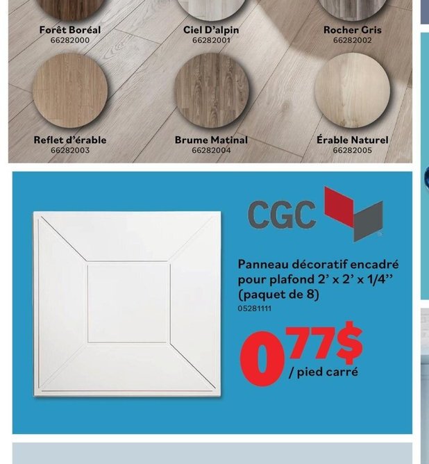 Panneau décoratif encadré CGC pour plafond 2' x…