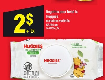 LINGETTES POUR BÉBÉ 1X HUGGIES, 56/64 UN.
