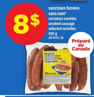SAUCISSES FUMÉES SANS NOM® | SMOKED SAUSAGE, 90…