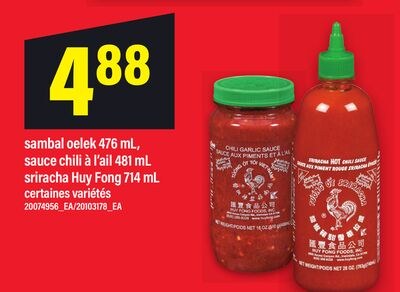 SAUCE CHILI À L'AIL, 481 ML SRIRACHA HUY FONG, …