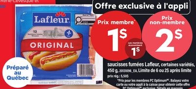 SAUCISSES FUMÉES LAFLEUR, 450 G