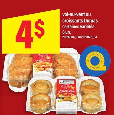 vol-au-vent ou croissants Dumas, 6 un.