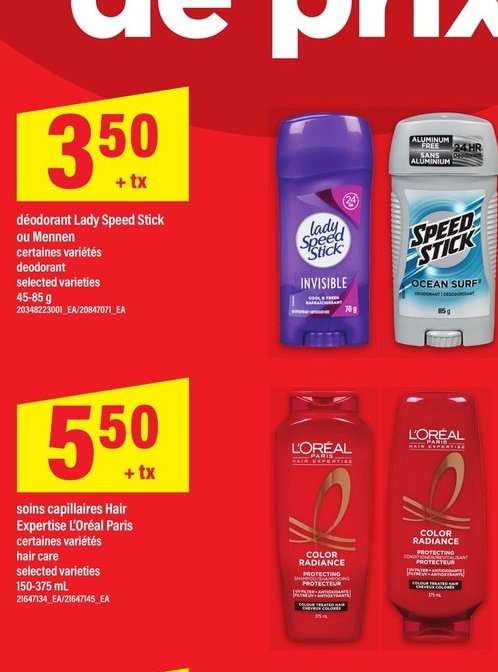 Lady Speed Stick ou Mennen déodorant
