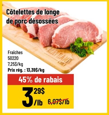 Côtelettes de longe de porc désossées