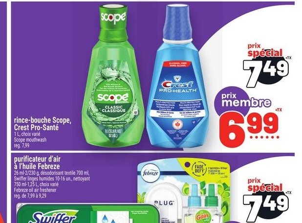 Savon liquide Scope, Crest Pro-Santé ou Oral-B