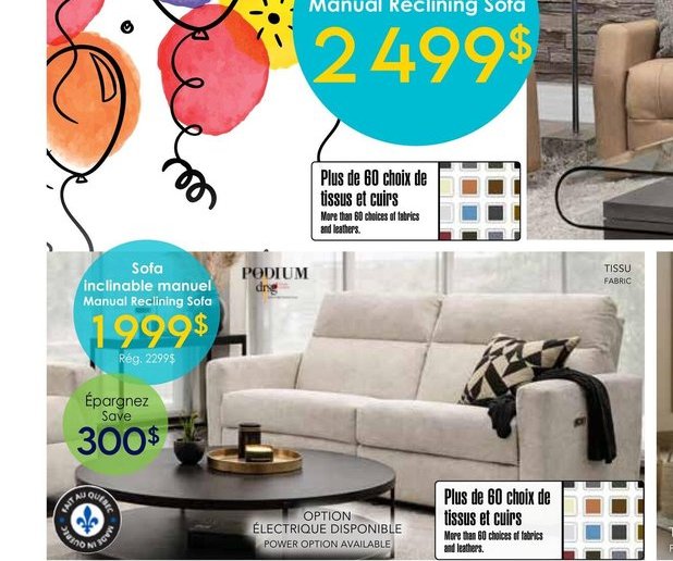 Sofa inclinable manuel