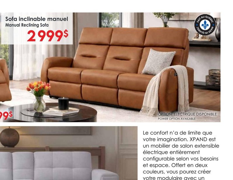 Sofa inclinable manuel