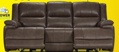 Allie Leather Dual Power Reclining Sofa - Mocha