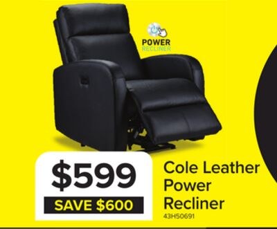 Cole Leather Power Recliner - Black