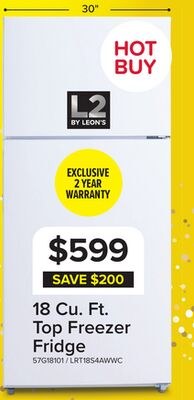 L2 29.5" 18 Cu. Ft. White Top-Freezer Refrigera…