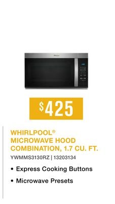 WHIRLPOOL® MICROWAVE HOOD COMBINATION, 1.7 CU. …