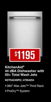 KitchenAid® 44 dBA Dishwasher with 50+ Total Wa…