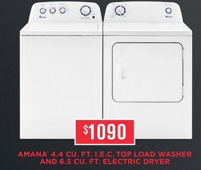 AMANA® 4.4 CU. FT. I.E.C. TOP LOAD WASHER AND 6…