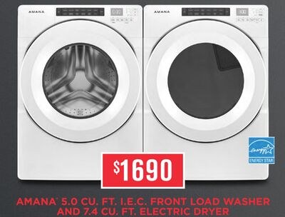 AMANA® 5.0 CU. FT. I.E.C. FRONT LOAD WASHER AND…