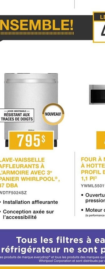 Lave-vaisselle avec 3e panier Whirlpool, 47 DBA