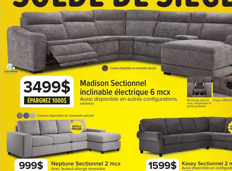Madison Sectionnel Inclinable électrique 6 mcx