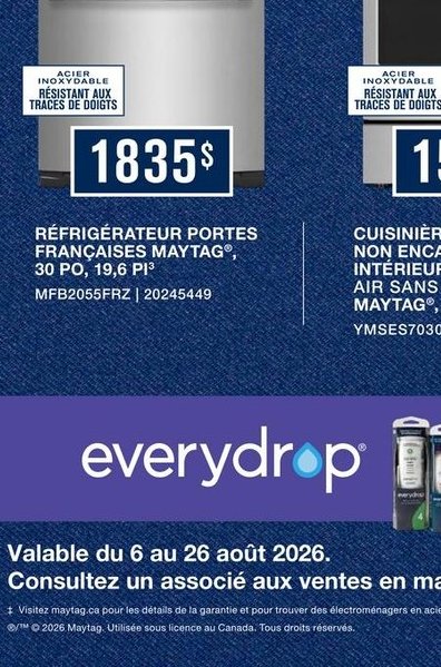 Réfrigérateur portes françaises Maytag