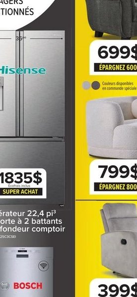 Réfrigérateur 22.4 pi³ Bosch avec porte à 2 bat…