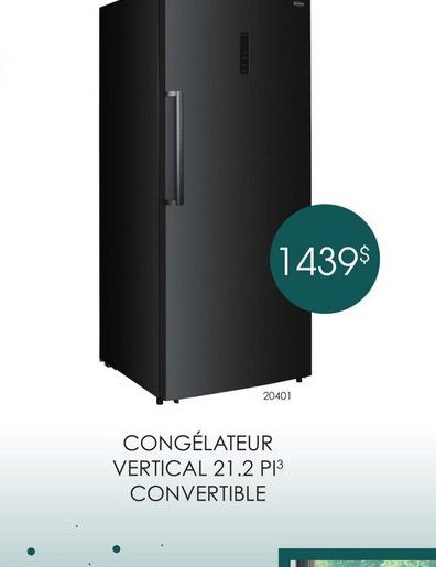 CONGÉLATEUR VERTICAL 21.2 PI³ CONVERTIBLE