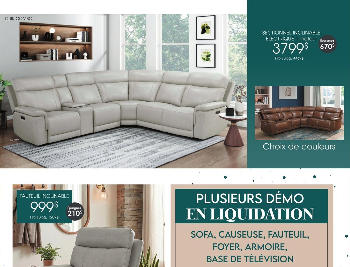CUIR COMBO - Sectionnel inclinable électrique 1…