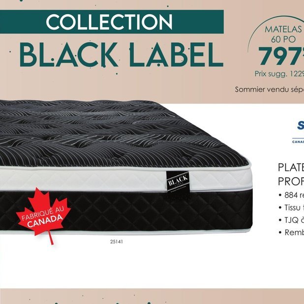 Springwall Collection Black Label Matelas 60 po
