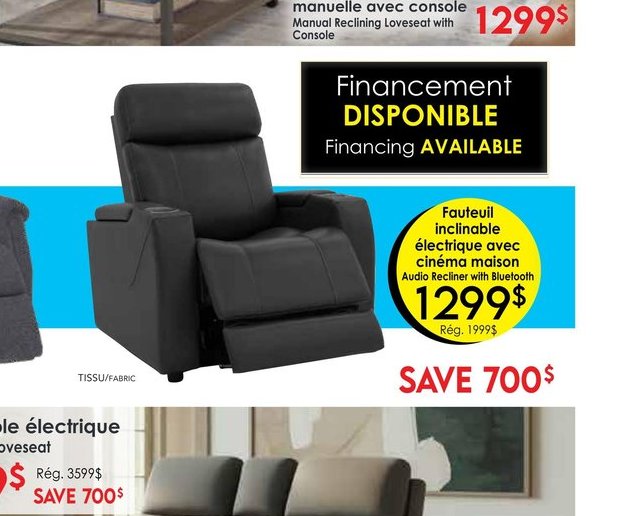 Causeuse inclinable manuelle avec console
