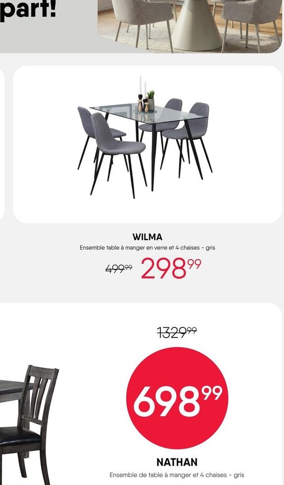 WILMA - Ensemble table à manger en verre de 4 c…