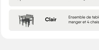 Clair Ensemble de table à manger et 4 chaises