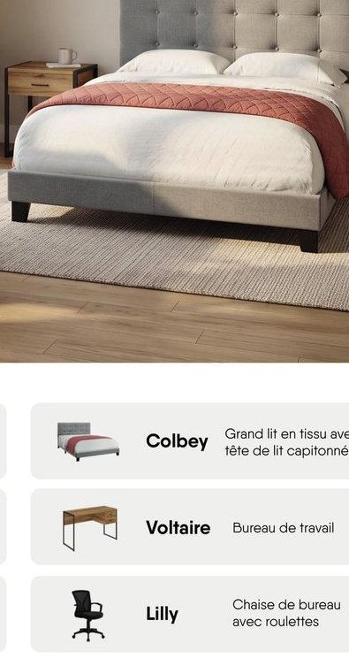 Colbey Grand lit en tissu avec tête de lit capi…