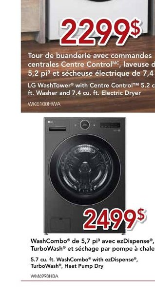 WashCombo™ de 5.7 pi³ avec ezDispense®, TurboWa…