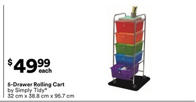 5-Drawer Rolling Cart by Simply Tidy