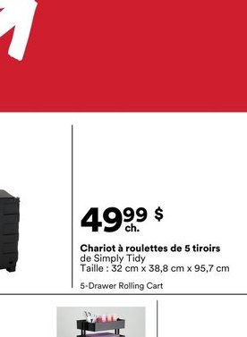 Chariot à roulettes de 5 tiroirs de Simply Tidy