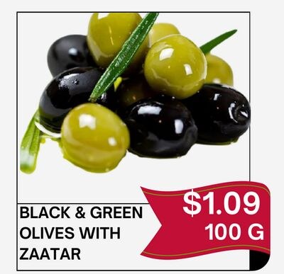 BLACK & GREEN OLIVES WITH ZAATAR
