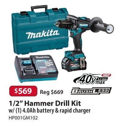 1/2" Hammer Drill Kit w/ (1) 4.0Ah battery & ra…